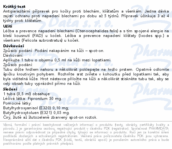 FIPRON 50mg k nakapání na kůži-spot-on pro kočky