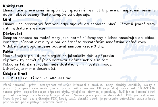 Elimax Lice Preventive Shampoo proti vším 200ml