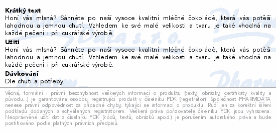 Allnature Mléčná čokoláda pecičky 500g